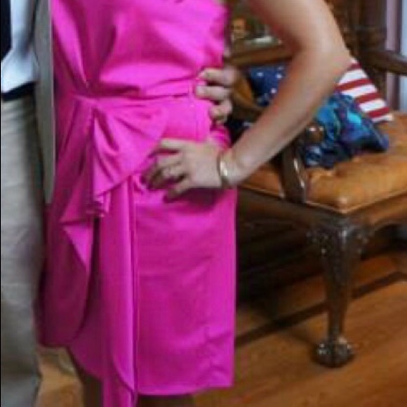 Hot Pink 1 Shoulder Dress - size 0 - Picture 4 of 5